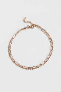 2 Row Stainless Steel Loop and Paperclip Chain Anklet in Rose Gold
